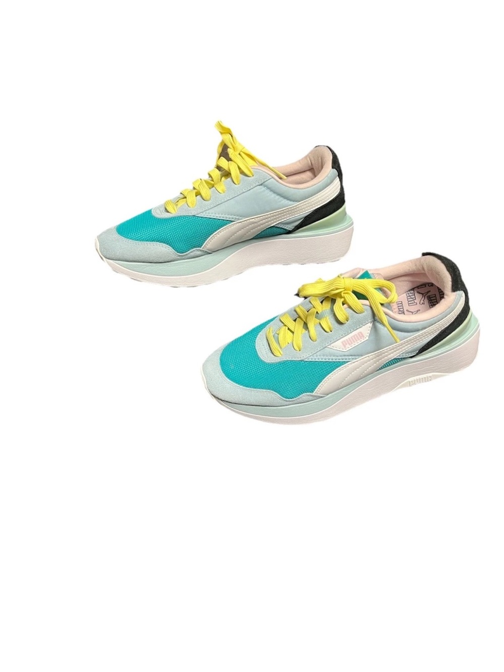 Puma Turquoise & Yellow Low-Top Platform Sneakers